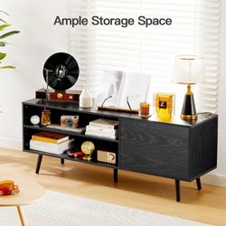 TV Console Table with Storage for TV up to 70 in, Black TV Stand for Media Cable Box Gaming Consoles, Modern TV Stand & Entertainment Center Wood TV S
