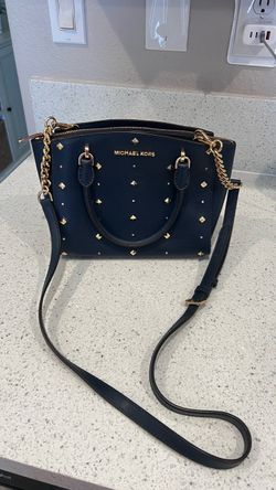 Michael Kors Navy Studded Crossbody Satchel with Gold