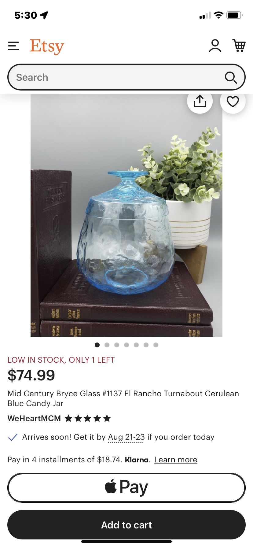 Mid Century Bryce Glass #1137 El Rancho Turnabout Cerulean Blue Candy Jar