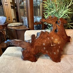 Mid Century carved solid wood wall clock