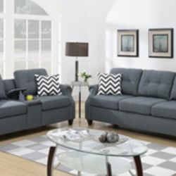 Gorgeous Two piece sofa and love seat blue gray set