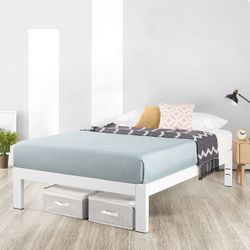 Mellow Rocky Base C Metal Platform Bed with Patented Wide Steel Slats, White, Twin