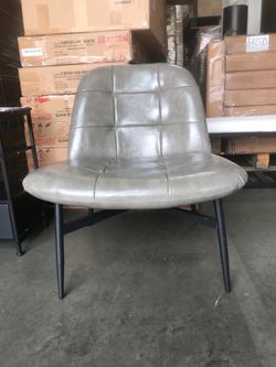Modern Minimalist Armless Accent Chair with Metal Legs Upholstered in PU Leather Gray/Dark Grey