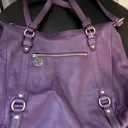 Coach Alexandra Women's Purple Pebbled Leather Pockets Double Strap Shoulder Bag
