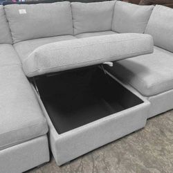 Grey Modular Sectional Couch Sofa With Storage Ottoman 