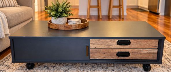 Industrial Farmhouse Coffee Table – Rustic Wood & Charcoal Finish