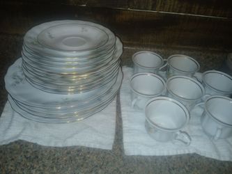 White Floral China Dinnerware Set with Cups