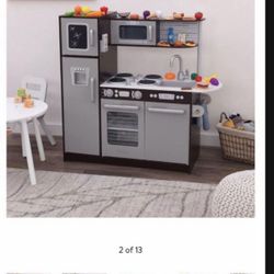 KidKraft Uptown kids Espresso Play Kitchen with 30-Piece Play Food