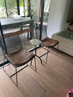 Metal Wire Back Chairs with Leather Seats – Set of 4