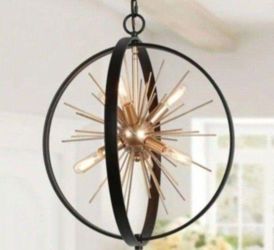 LNC Aveline 18-in 6-light Black & Gold Globe Metal Chandelier