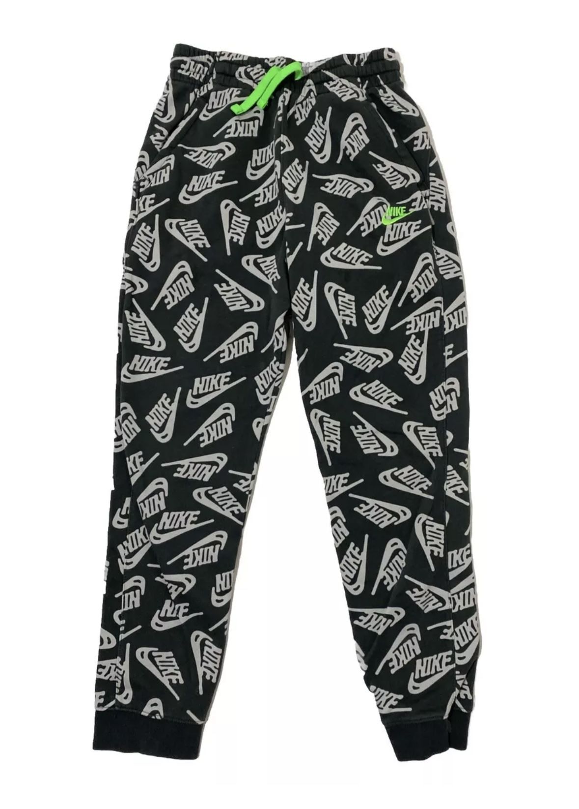 Nike Jogger Drawstring Sweatpants Kid Youth Size XL Logo All Over Print Gray