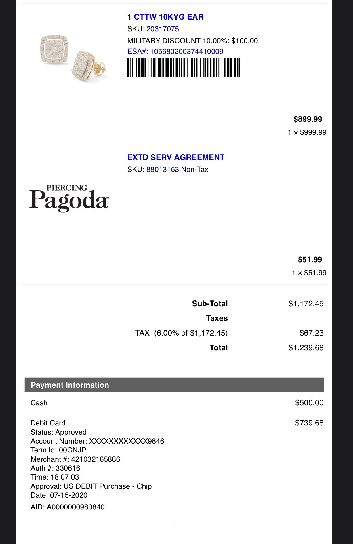 REAL 1CT White Diamond VVS 10k Gold Earring