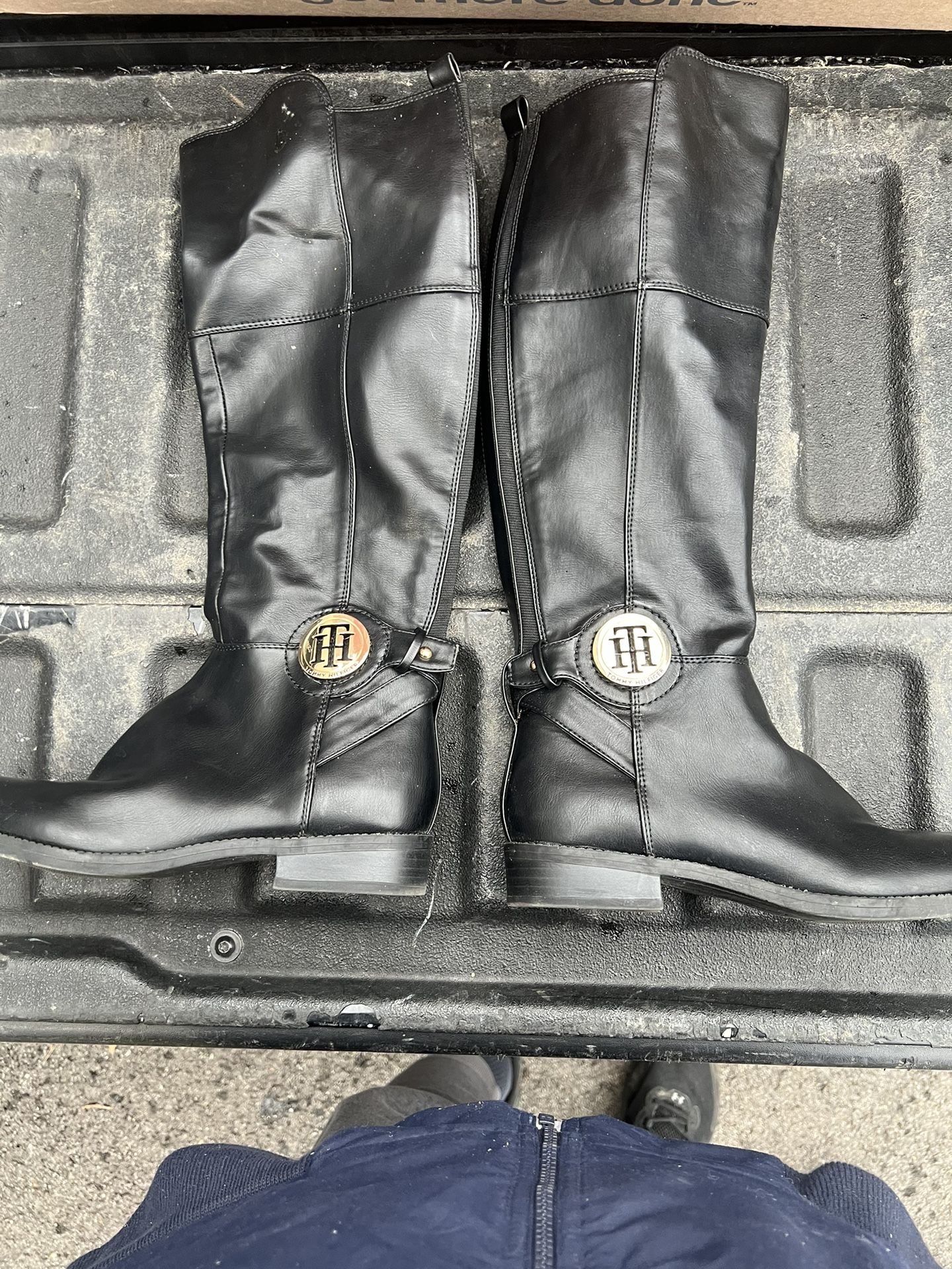 Tommy Hilfiger | Women's Tall Black Faux Leather Riding Boots Size 7.5 M