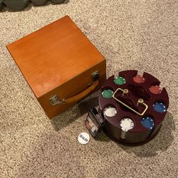 Poker Chips w/ Wooden Storage (rotating chip holder)