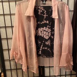 Sheer Rose blouse & Short black and rose skirt