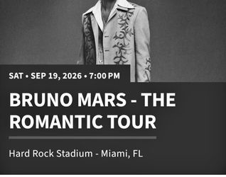 Bruno Mars The Romantic Tour Ticket Miami