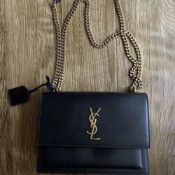 Pre Owned Black Saint Laurent Kate Chain Wallet Bag 