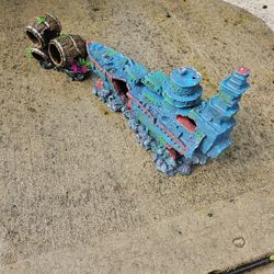 Aquarium Ornament Ship And Barrel 