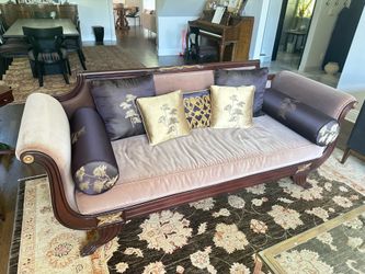 American Empire Cherry Wood Velvet Sofa