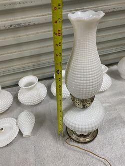 Milk glass lamp and shades