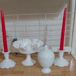 Four piece milk  glass items