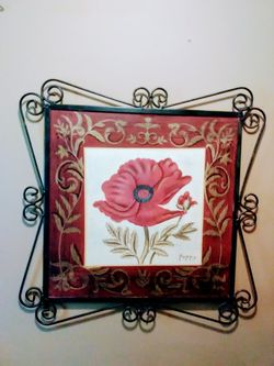 IRON SCROLL FLORAL WALL PICTURE DECOR 17.5 inches square