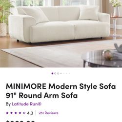 MINIMORE Modern Style Sofa 91” Round Arm Sofa