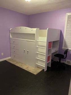 South Shore Twin Loft Bed with Desk, Dresser & Wardrobe Storage – $300 OBO