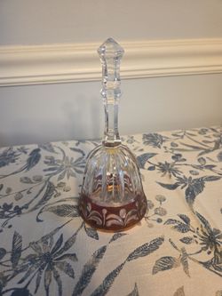 VTG German 24% Cut Crystal Glass Bell Bohemian Red Glass Bottom & 24k Gold Edge