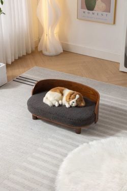 27” Pet Sofa / Dog Bed (Gray Cushion) w/ Bent Wood Frame [NEW]  <Assembly Req> 