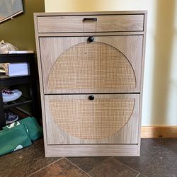 Modern Wood Rattan Shoe Storage 
