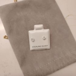 Small Sterling Silver Diamond Studs