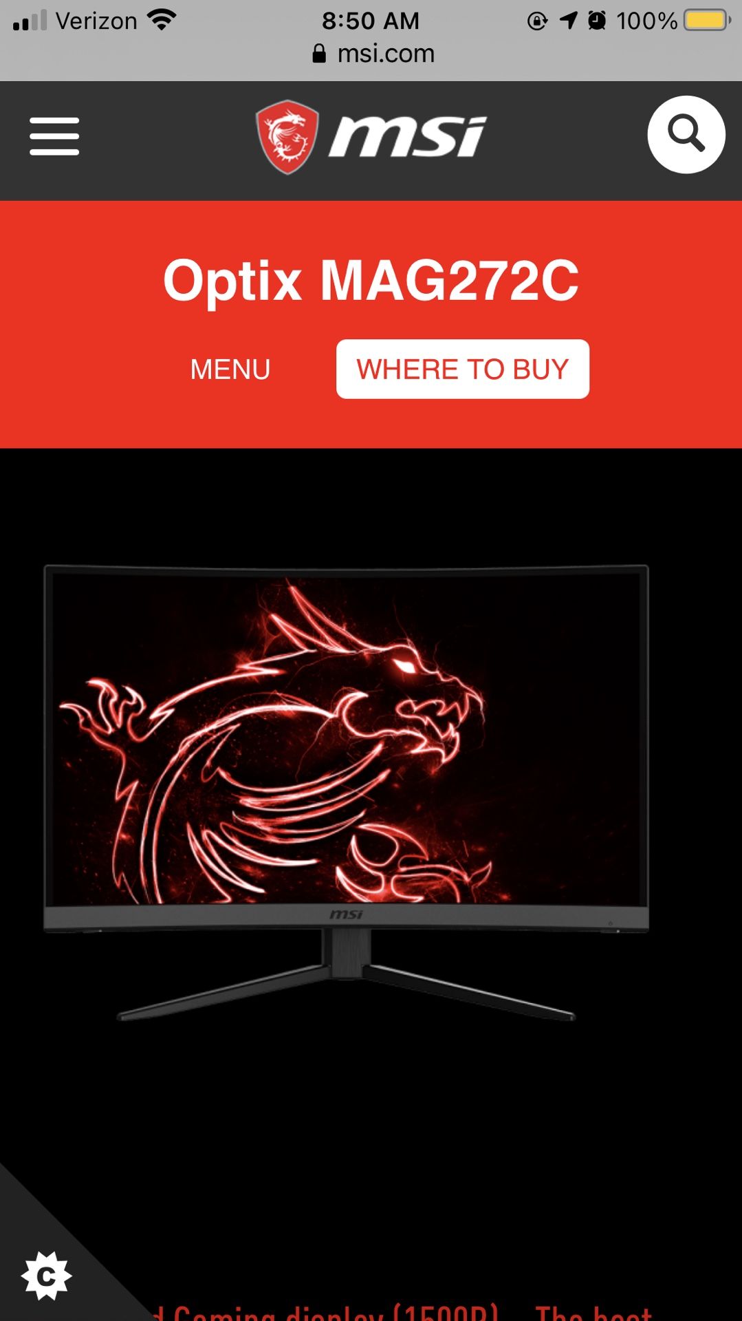 Two 27" Curved MSI Gaming Monitors 1ms 165hz