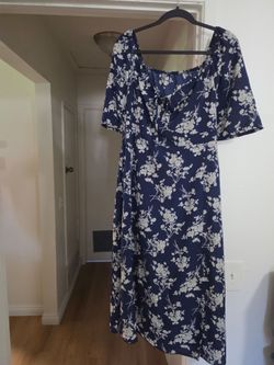 SHEIN Frenchy Plus Floral Print Knot Front Puff Sleeve Dress