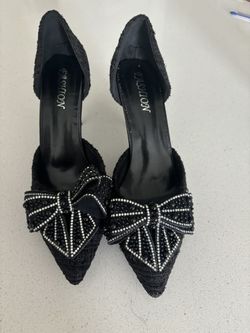Black Women's Shoes with Rhinestone Bow