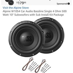Alpine W10S4 Car Audio Bassline Single 4 Ohm 500 Watt 10” Subwoofer- Excellent 