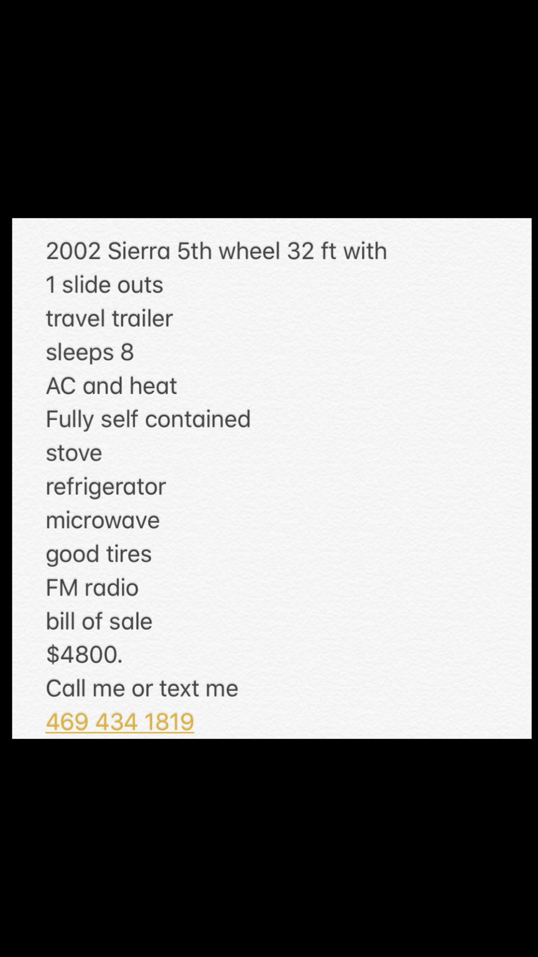 2002 Sierra 5th wheel 32 ft with 1 slide outs travel trailer sleeps 8 AC and heat Fully self contained stove refrigerator microwave good tires