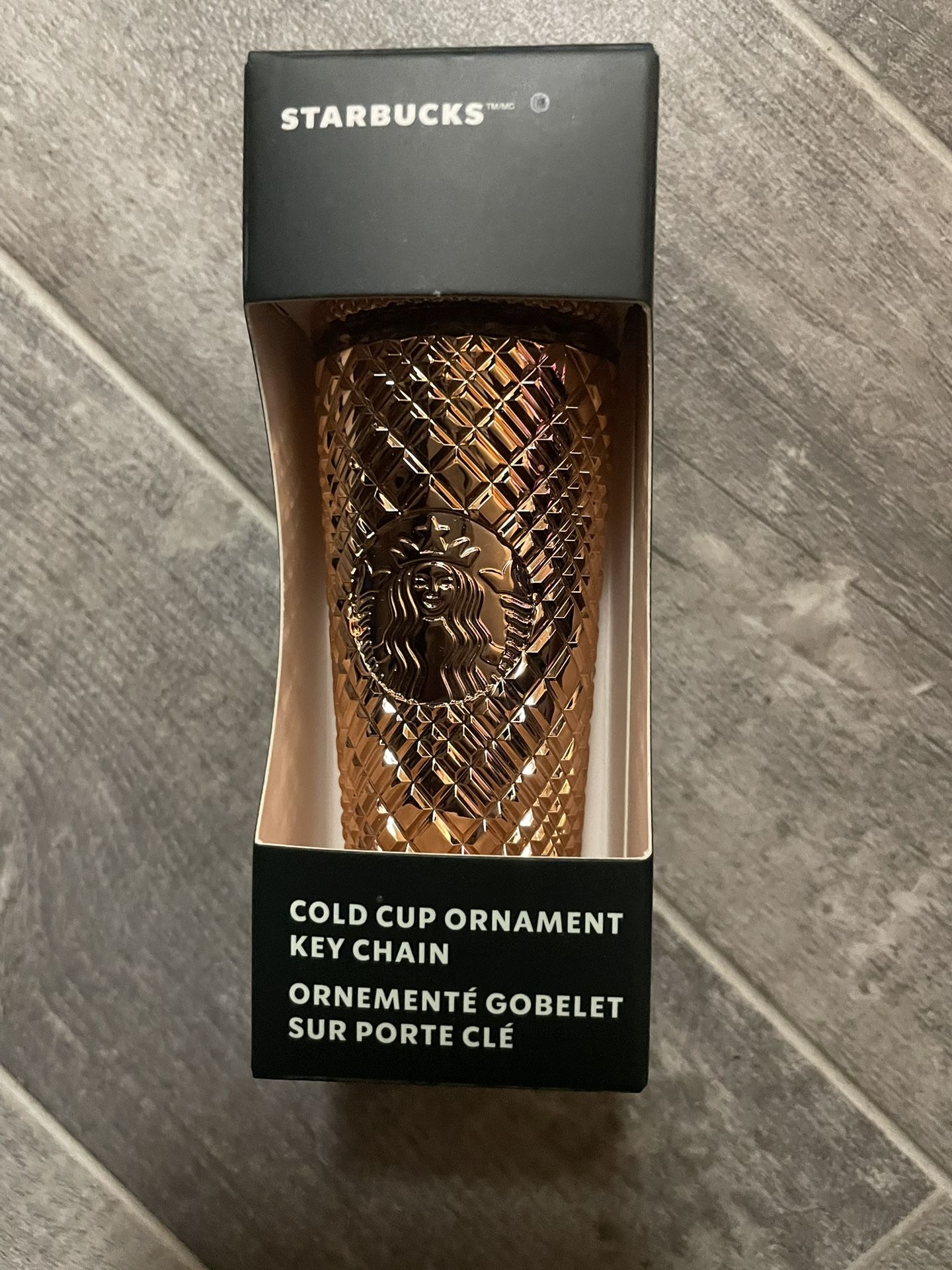Starbucks Cold Cup Ornament Keychain Christmas 2023 Rose Gold Bling Studded