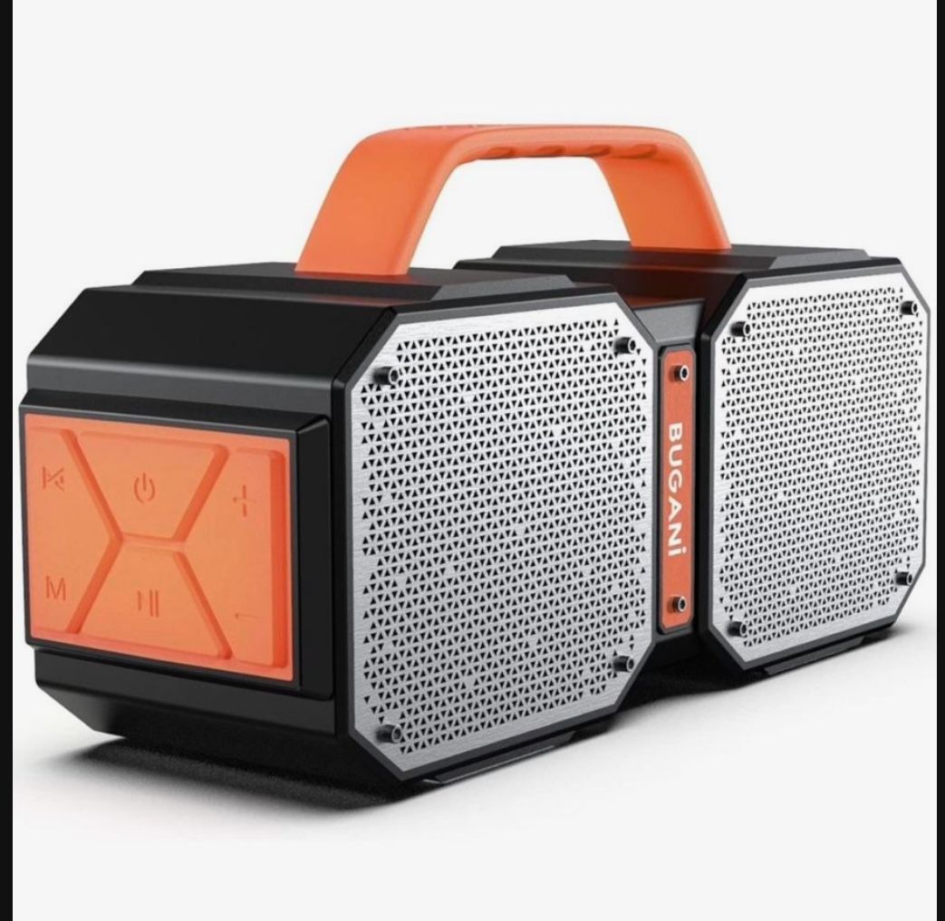 BUGANI Bluetooth Speaker, Shock Portable Bluetooth Speaker, Bluetooth 5.3, Waterproof, Wireless Speakers, 60W Super Power, Outdoor Speaker, Black(New 