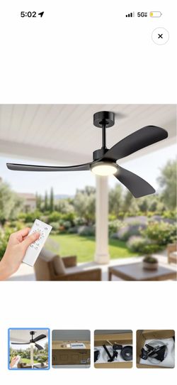 Obabala 52" Ceiling Fan with LED Light & Remote – Black Solid Wood Blades