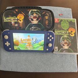 Nintendo Switch Lite with Luigi’s Mansion 3 game and case