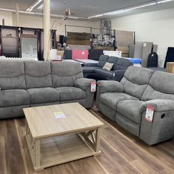 New Gray Sofa And Love Seat Reclining Couch Set 