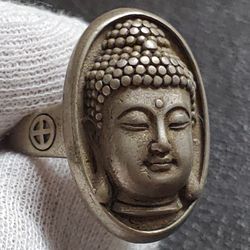 RARE ANTIQUE BUDDHA MASCOT SILVER LUCKY RING **. WEIGHT: 11 GRAMS.