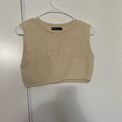 SHEIN Brand Crochet Cropped Beige Top 