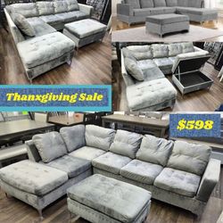 Black Friday Sale 
Sectional Velvet Fabric
Grey Soft Fabric
Reversible Chaise
Storage Ottoman
From $649 
Now $649+ Tax
FREE LOCAL DELIVERY & SET UP
O