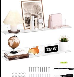 New 30” Acrylic Clear Long Floating Shelves for Wall,Plants,Books, Arts, Toys, Decor
