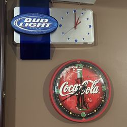 Set Of 2 Clocks Coca-Cola and Bud light Clocks Or 25 Each