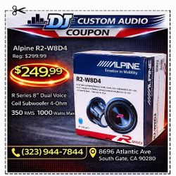 Alpine R2-W8D4 Bass Speaker 8" Dual Voice Coil Subwoofer 4-Ohm 1000 Watts 🚨 Payment Options Available 🚨 No Credit Needed 🚨 