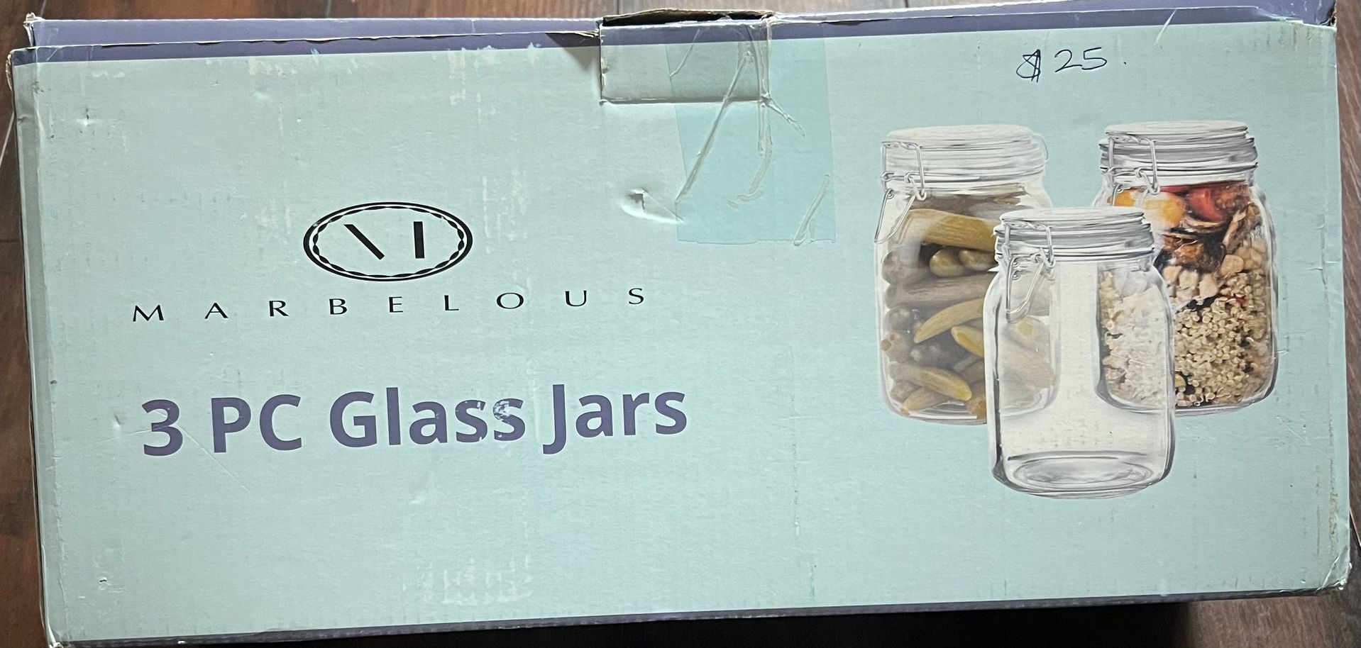 MARBELOUS 3 PC GLASS JARS