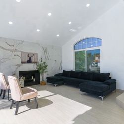 Casa Andrea Milano Modern Large Velvet Fabric U-Shape Sectional Sofa